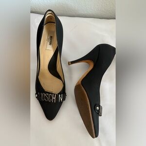 Authentic Moschino Black Heels with Silver Accents